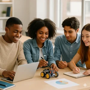 High school students working together on internship projects — The College Planning Center