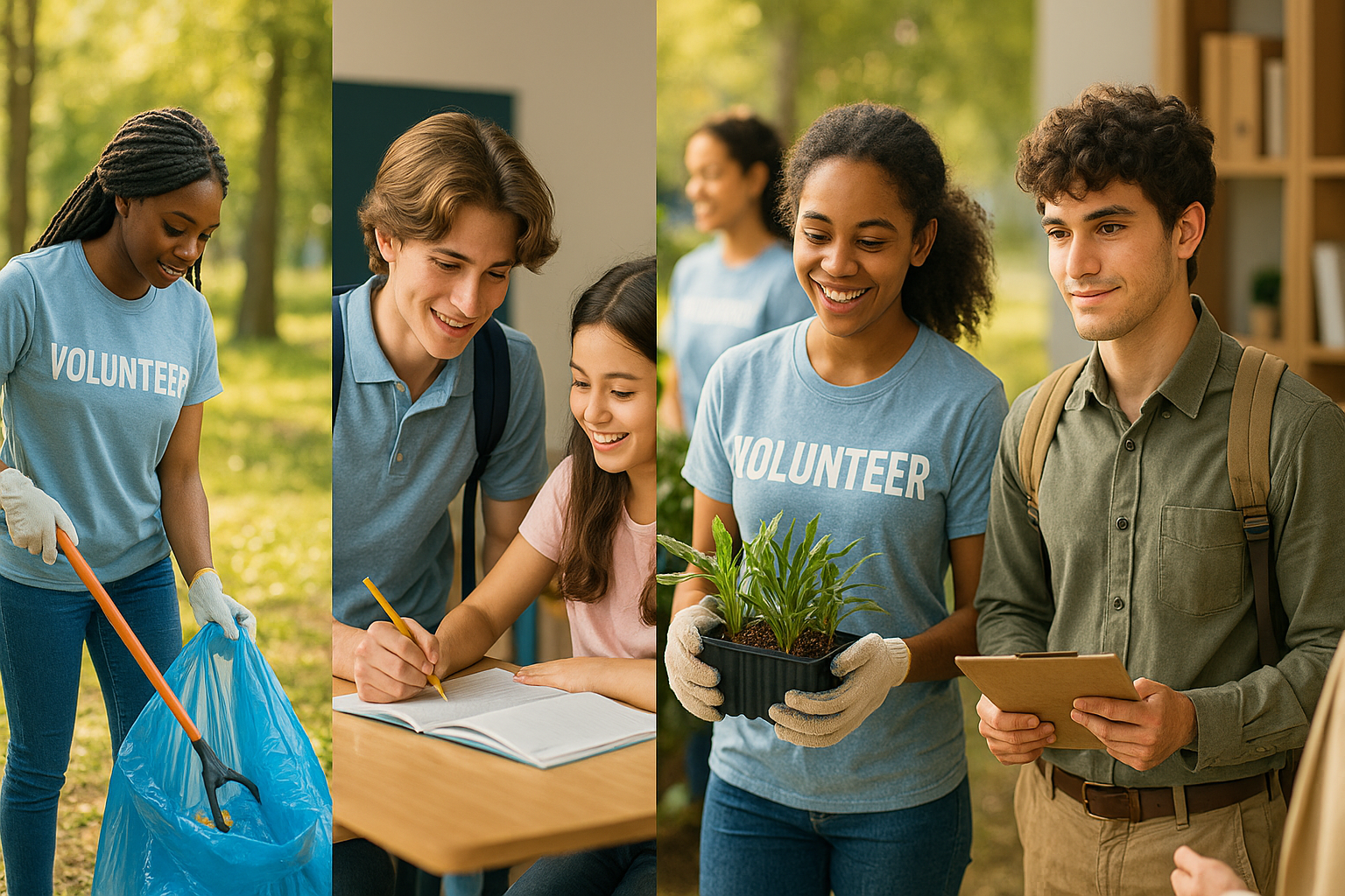 Participating in high school community service and high school internships — volunteering, tutoring, and career exploration — representing purpose, growth, and reflection for The College Planning Center blog.