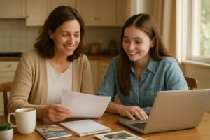 Parent supporting teen dealing with college application stress at home | Parent’s guide to managing college admission anxiety