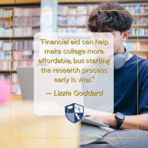 Financial aid is generally awarded based on a student's financial need and academic merit and may include grants, scholarships, or loans.